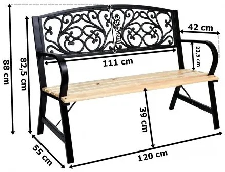 Ławka ogrodowa z oparciem i podłokietnikami S6-T87