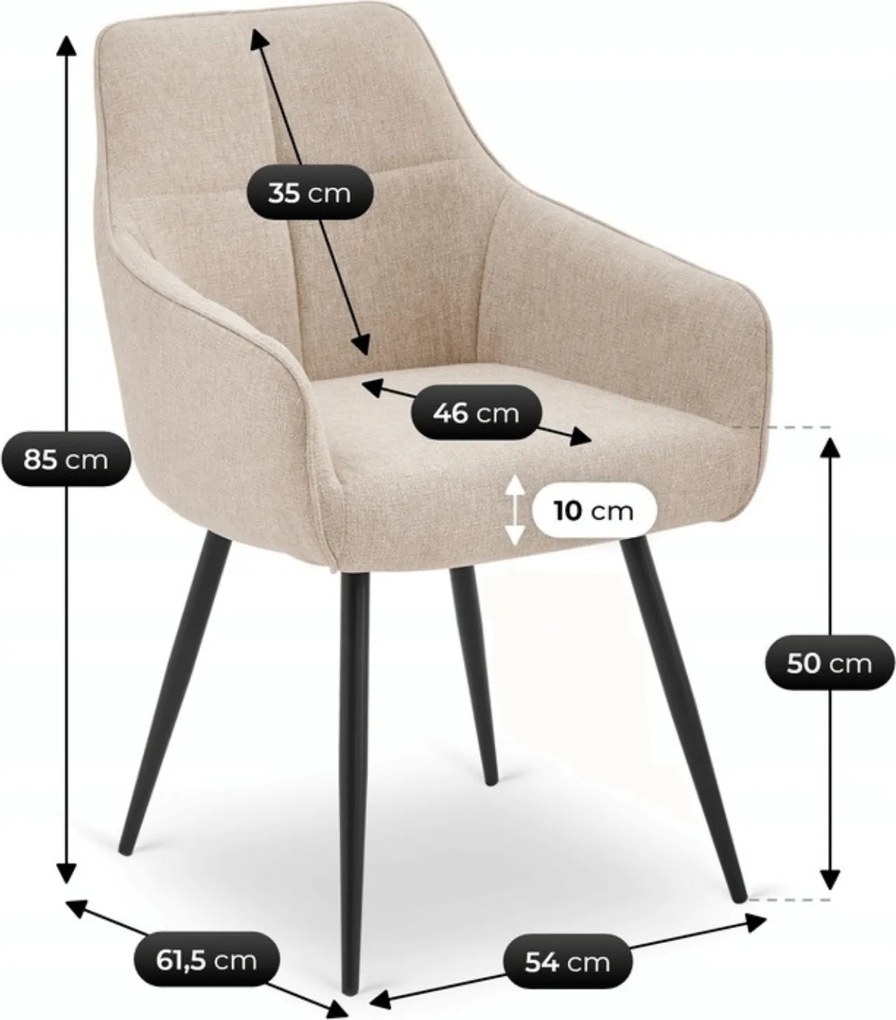 Krzesło Tapicerowane do Salonu PALMA Beżowe Nowoczesne