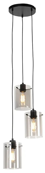 Designerska lampa wisząca czarna z przydymionym szkłem 3-światła - Dome