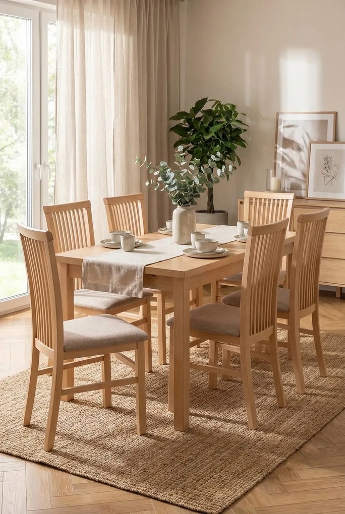 Drewniane krzesło kuchenne tapicerowane dąb sonoma + ciemny beż K9-C69