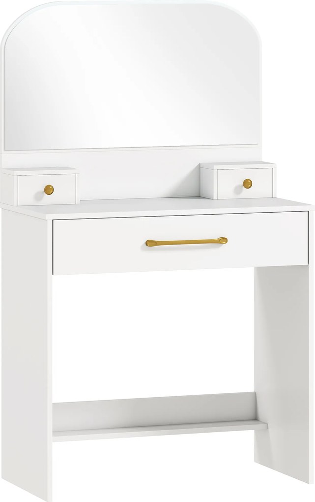 HOMCOM Toaletka z lustrem, Kompaktowa toaletka z 3 szufladami, Biała | Aosom PL