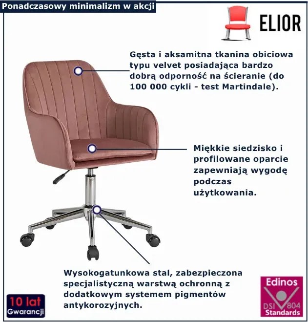 Różowy fotel obrotowy welurowy D7-K11