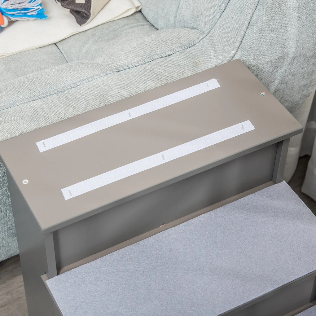 PawHut Schody dla Zwierząt, dla Psów/Kotów, 4-stopniowe, Krótki Plusz, do 30 kg, 40 x 59 x 54,2 cm, Szare