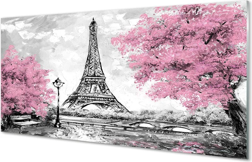 Szklany Panel Wiosna w Paryżu pod Drzewami