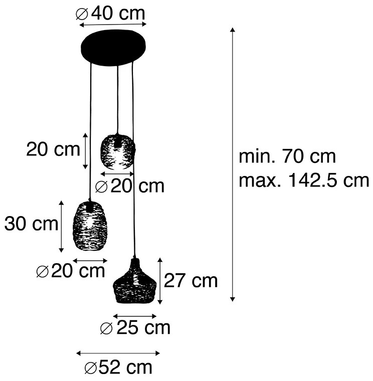 Lampa wisząca czarne złoto i miedź okrągła 3-punktowa - SarellaDesignerski Oswietlenie wewnetrzne