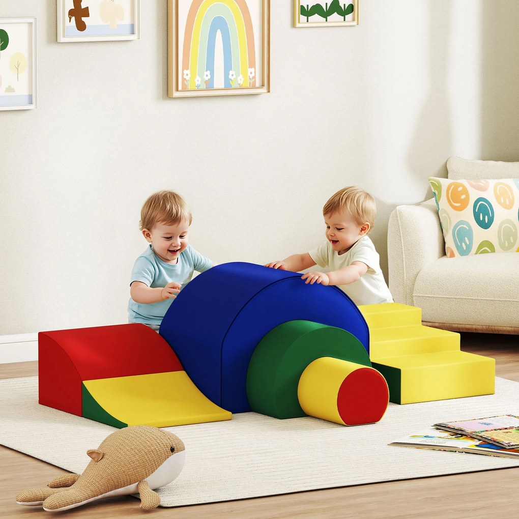 AIYAPLAY 5-częściowy zestaw miękkich klocków dla niemowląt i małych dzieci, z pianki i sztucznej skóry, 5 kreatywnych form, zestaw do wspinaczki, pełzania i zabawy, kolorowy