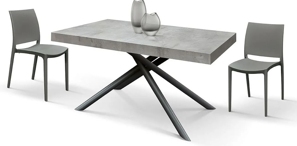 Stół drewniany, wykończenie w kolorze szarym, podstawa z metalu w kolorze antracytowym, 180×90–260×90 - CARRARA