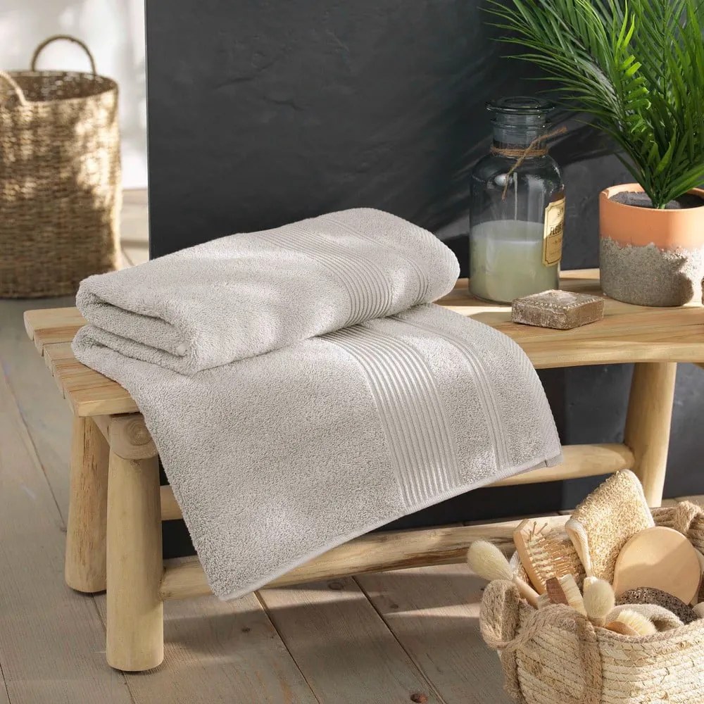 Beżowy bawełniany ręcznik kąpielowy frotte 90x150 cm Tendresse – douceur d'intérieur