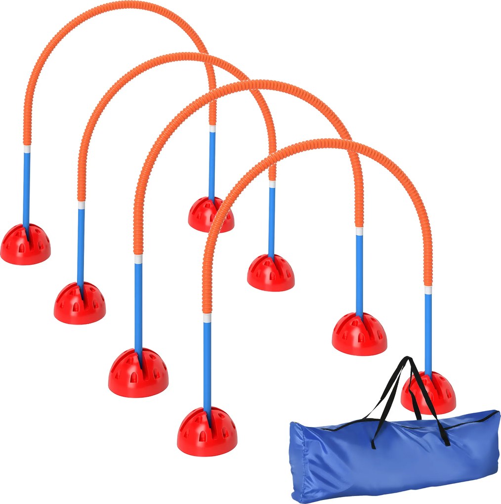 PawHut 4-częściowy zestaw do treningu agility dla psów z regulowanymi bramkami, torbą na sprzęt, do ogrodu, Kolor Niebiesko-Pomarańczowy