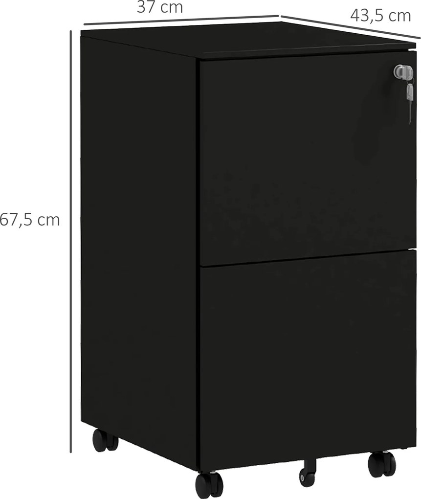 Vinsetto Rollcontainer Biurowy z 2 Szufladami Czarny 37x43.5x67.5cm Przechowywanie Dokumentów | Aosom PL