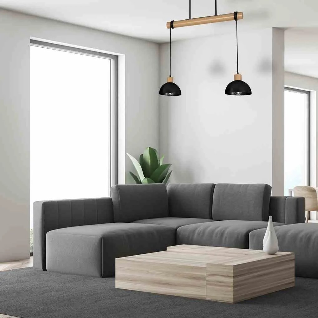 Lampa wisząca, czarna, podwójna, drewno, ERIK Black/Wood 2xE27