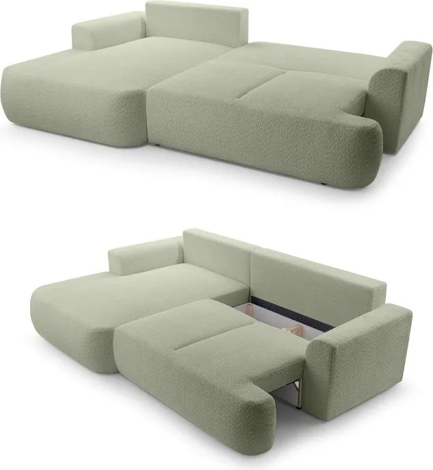 Narożnik VELO wolnostojący układ L strona Lewa z funkcją spania w tkaninie Coral 55