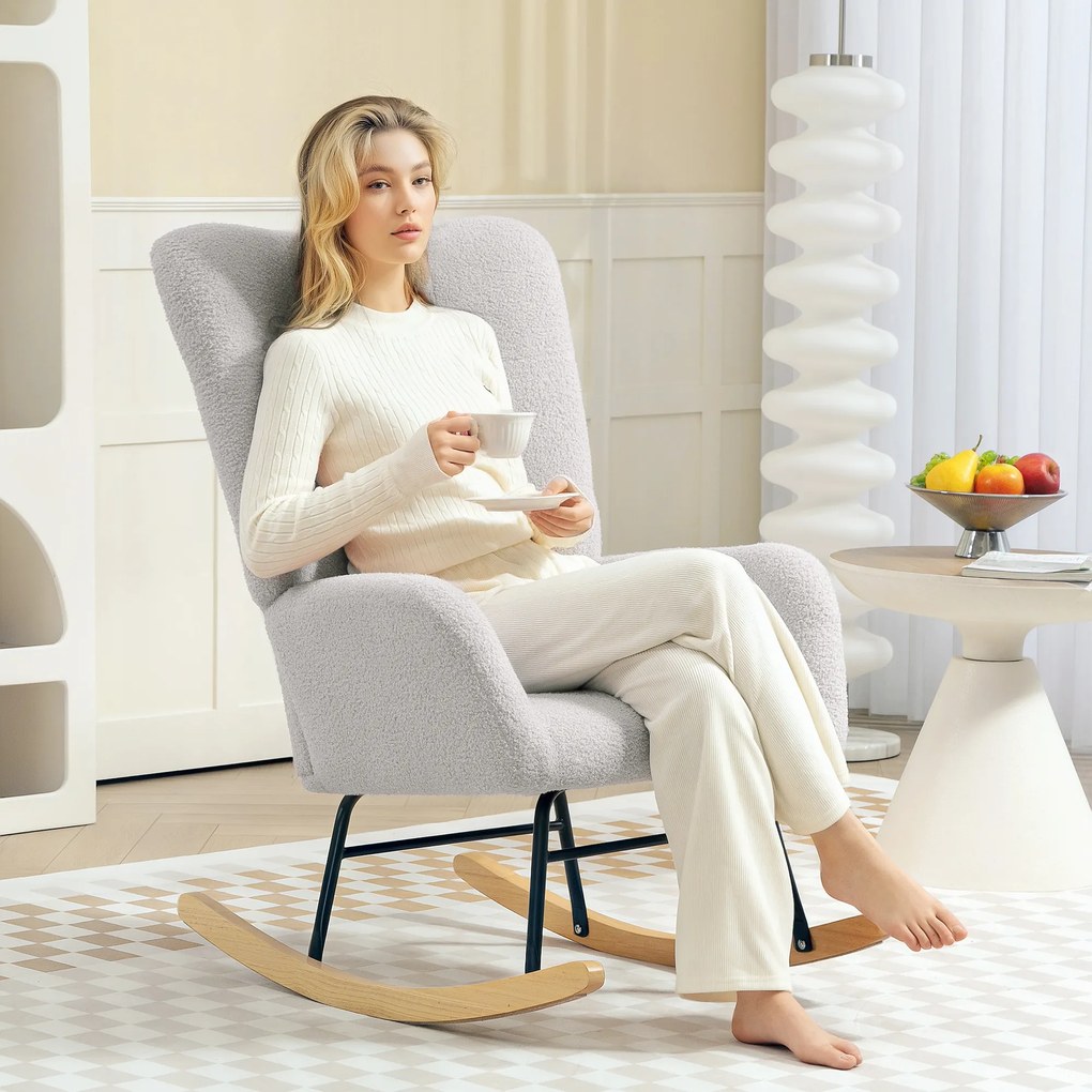 HOMCOM Fotel huśtawkowy, miękki pokrowiec, grube poduszki, antypoślizgowy, Jasnoszary