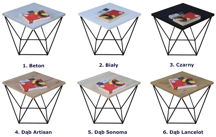 Druciany stolik kawowy w stylu loft dąb sonoma+ czarny R6-R80