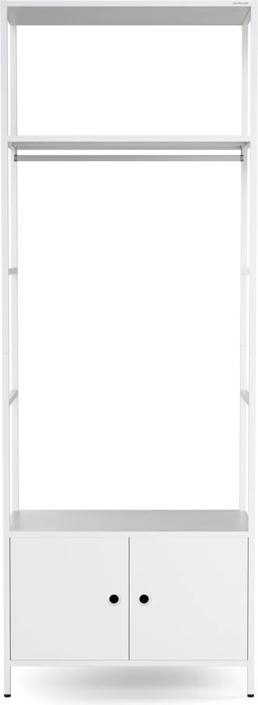 Regał biurowy otwarty z drążkiem na ubrania, do recepcji i poczekalni, metalowy, biały, 800x2200x400 mm: ARIEL