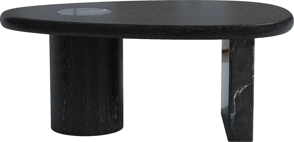 Stolik kawowy z marmuru  i dębowej okleiny - Czarny - MARSULA