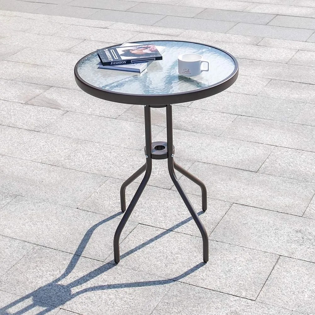 Okrągły stół ogrodowy ze szklanym blatem ISLAND 60 cm, czarny
