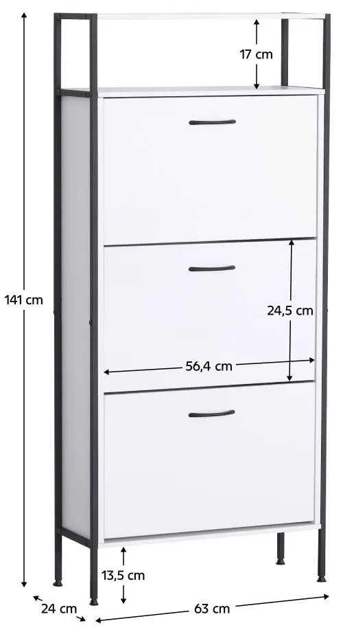 Szafka na buty TREDIS, 3 półki, biały