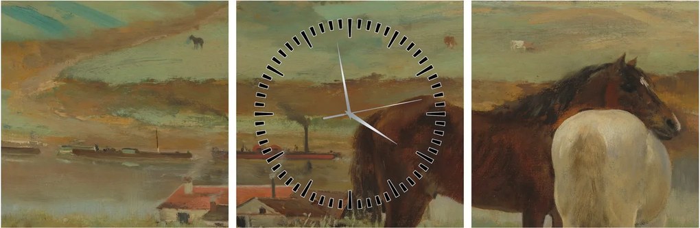 Obraz - Edgar Degas, Horses in a Meadow, reprodukcje (z zegarem) (90x30 cm)
