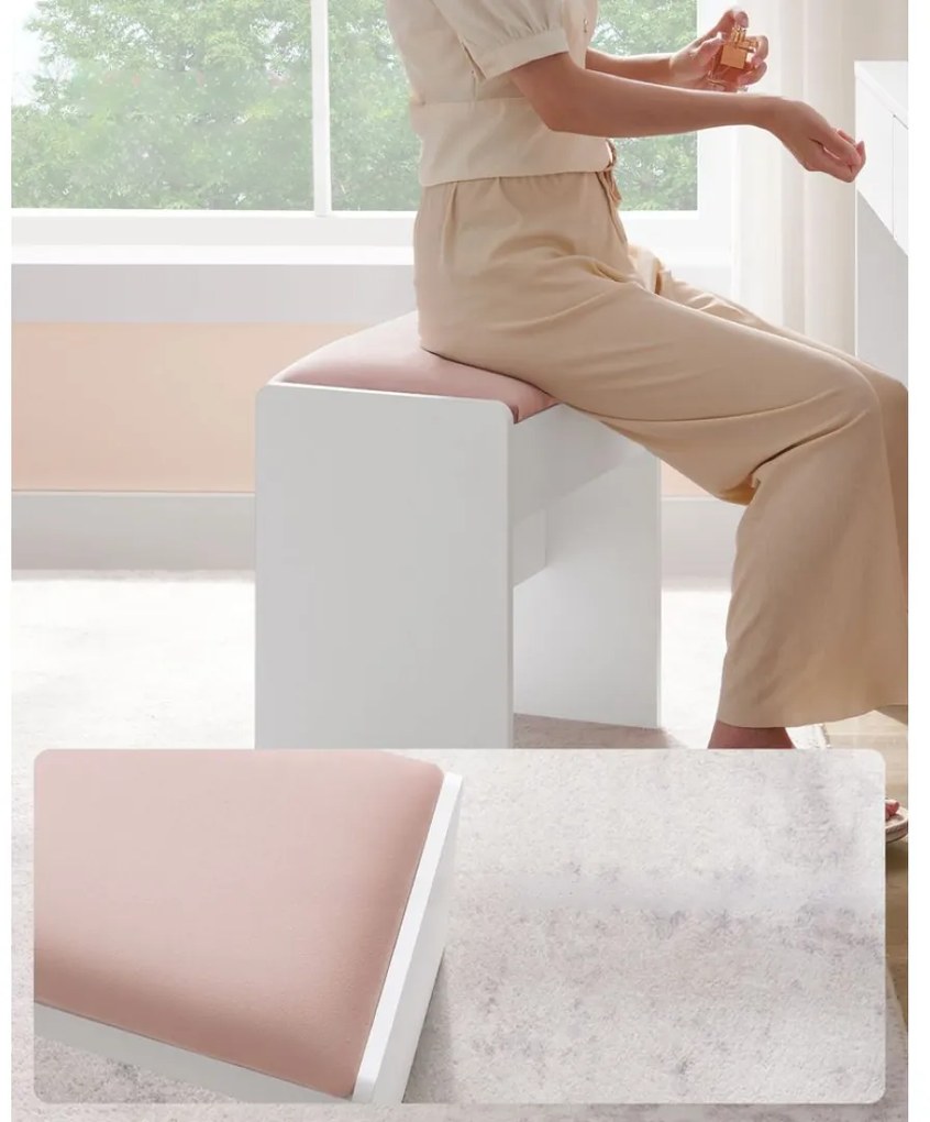 Tapicerowany taboret/krzesło VELVET do toaletki, 45×45×28,6 cm, biały/różowy Vasagle