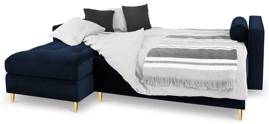 OUTLET Narożnik Rozkładany Lewostronny Granat Welur 240/175/96 Santo od Milo Casa