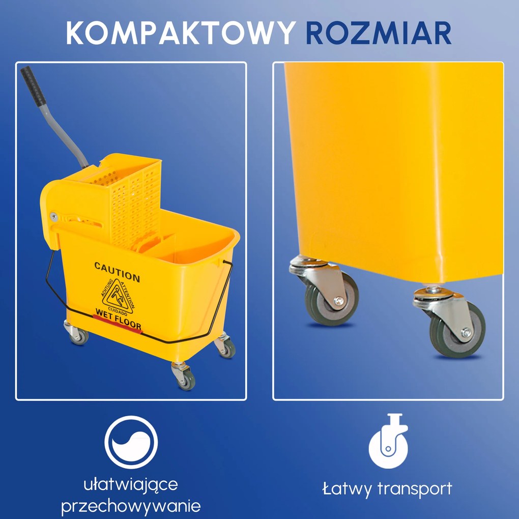 HOMCOM Profesjonalny Wózek do Sprzątania z Wiadrem i Praską Kolor Żółty 63x27x67cm | Aosom PL