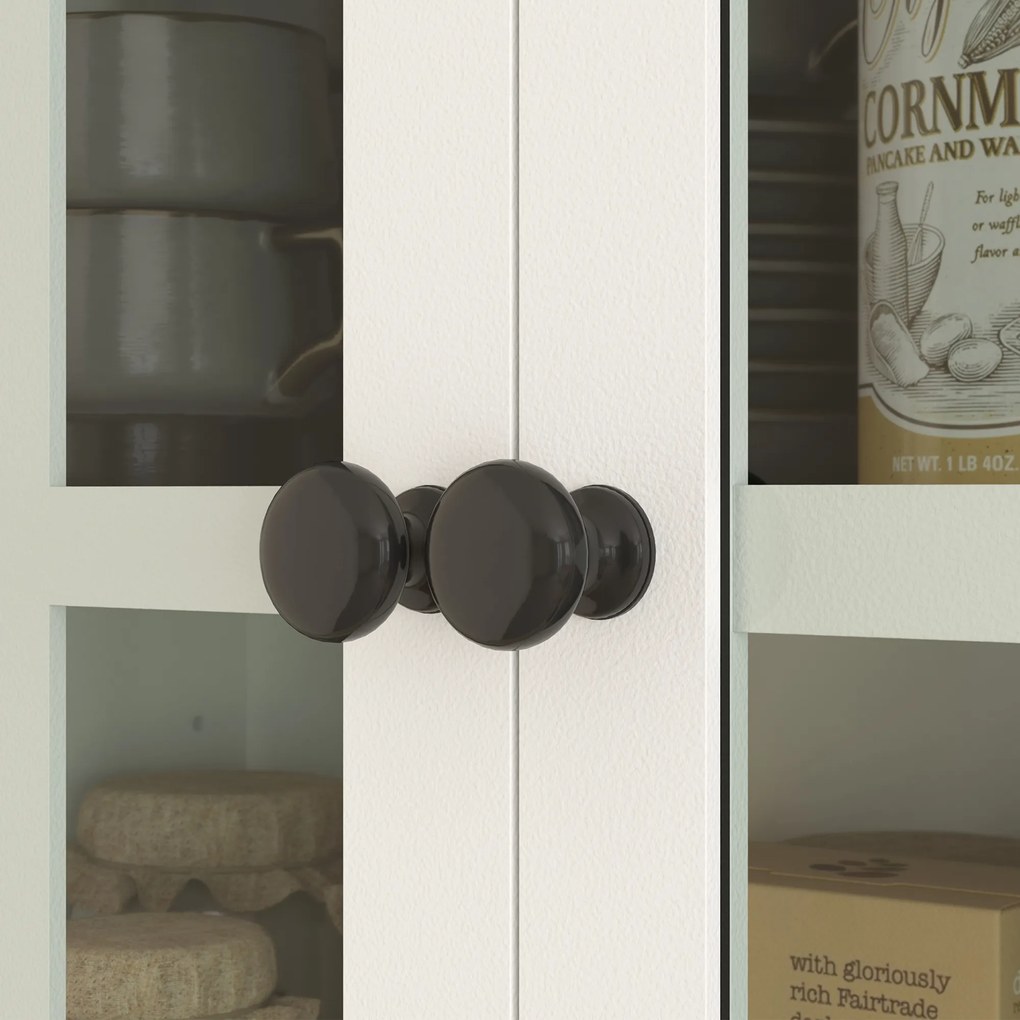 HOMCOM Kuchenna szafka z drzwiami szklanymi, 2 szuflady, szafka na naczynia, szafka do jadalni, drewno, 68 x 39,5 x 170 cm, biały