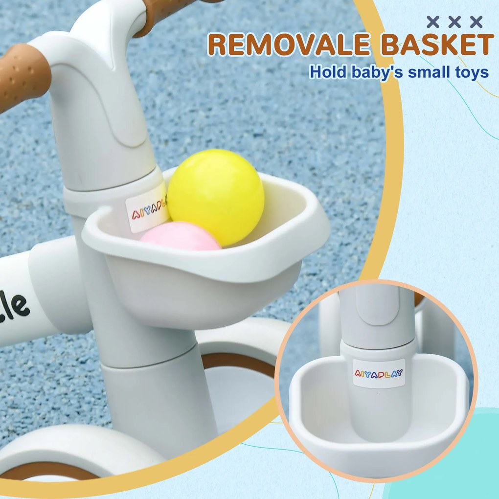 AIYAPLAY Rower biegowy, regulowane siedzisko, ciche koła, dla dzieci 1-3 lata, do 20 kg, Brązowy/Biały