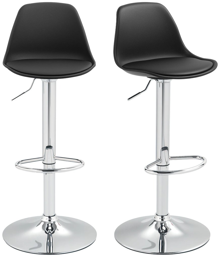 HOMCOM Zestaw 2 Stołków Barowych z Oparciem, Obrotowe, Regulowane na Wysokość, Nośność do 120 kg, 42 x 38 x 82-104 cm, Czarny