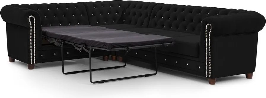 Czarny aksamitny rozkładany narożnik (lewostronny/w kształcie litery L) York Blik – Ropez