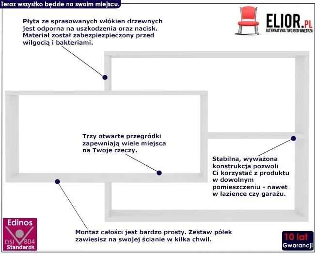 Zestaw półek ściennych z białym połyskiem - Keira