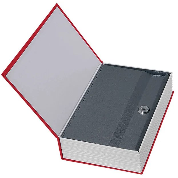 Sejf książka, metalowa kasetka BOOKCASE, czerwony