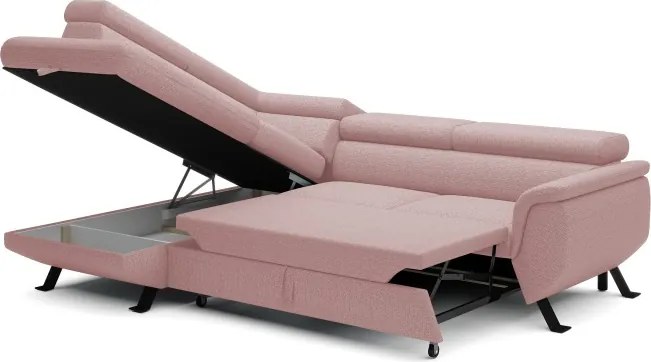 Narożnik RAVEN L Lewostronny wolnostojący z funkcją spania tkanina ARAGON 62 Pudrowy Róż WERSAL