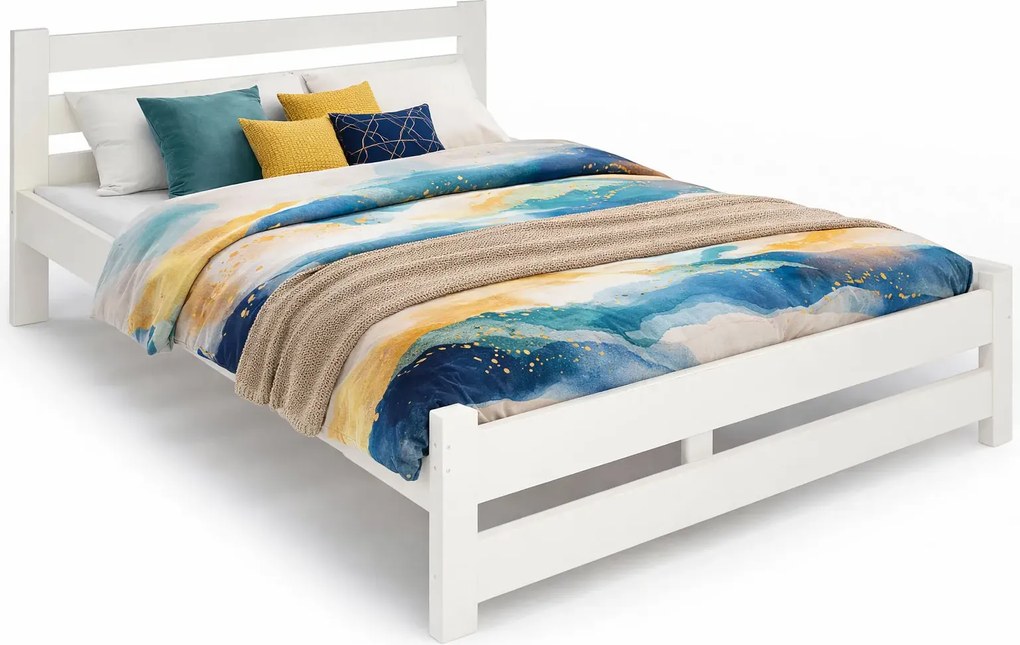 Białe Podwójne Łóżko Drewniane Ze Stelażem 180X200 Z2-H14