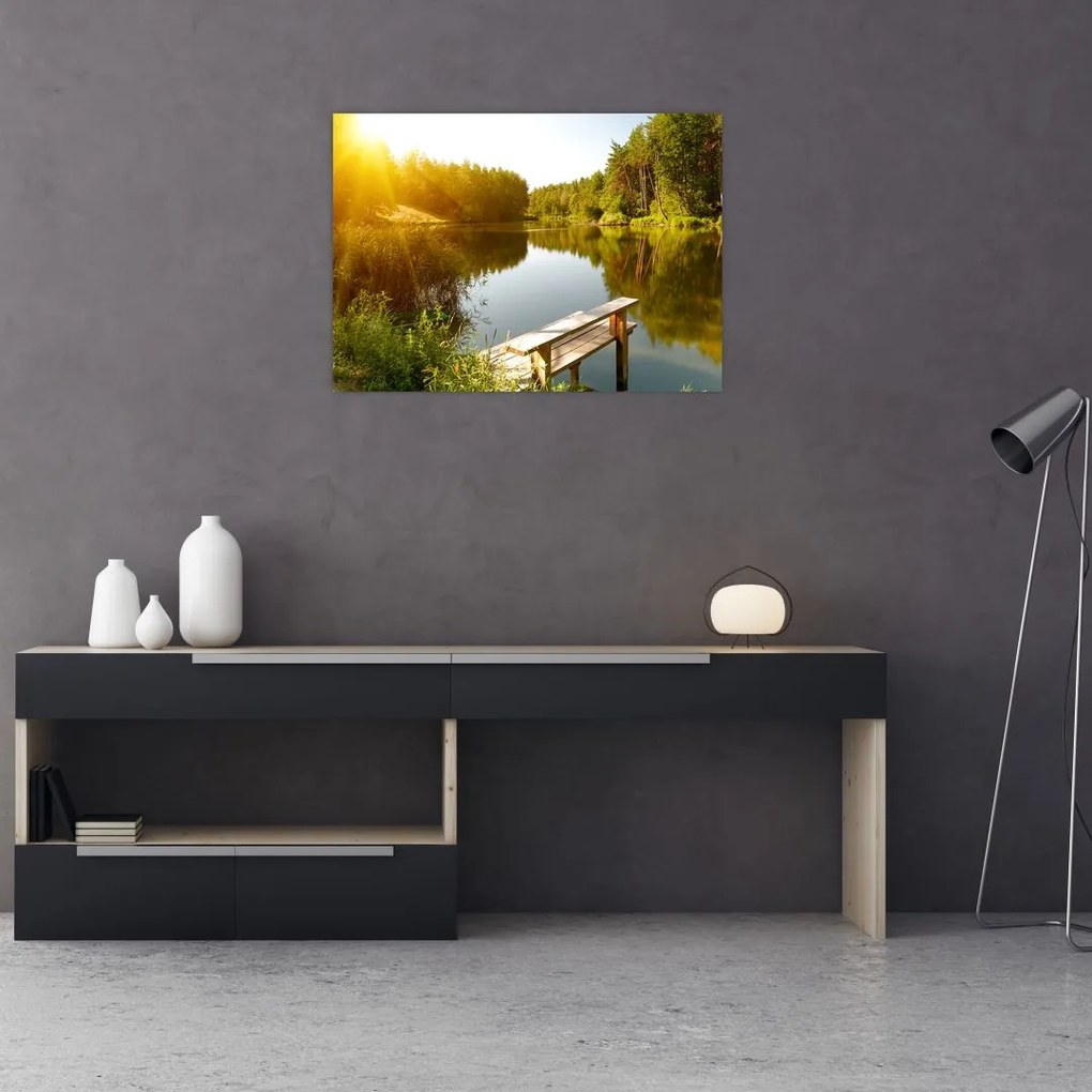 Obraz na szkle - Jezioro w pobliżu lasu (70x50 cm)