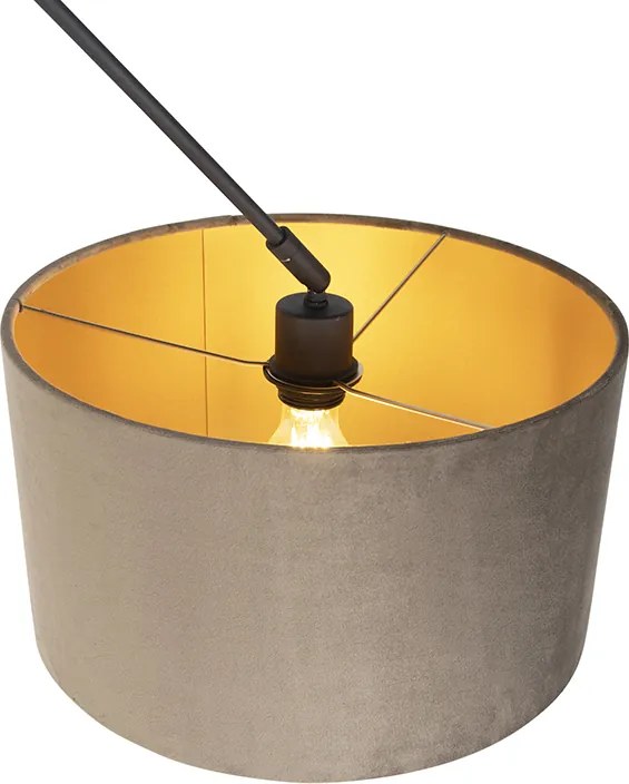 Lampa wisząca czarna z abażurem z weluru w kolorze taupe ze złotem 35 cm - Blitz