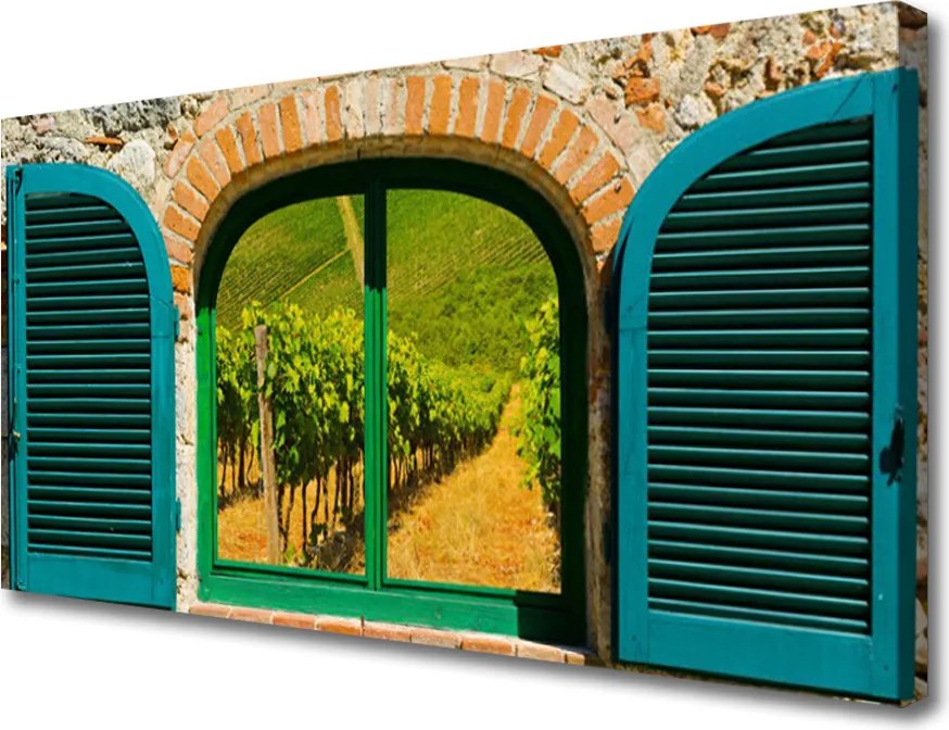 Fotoobraz na płótnie Widok przez Okno na Pola