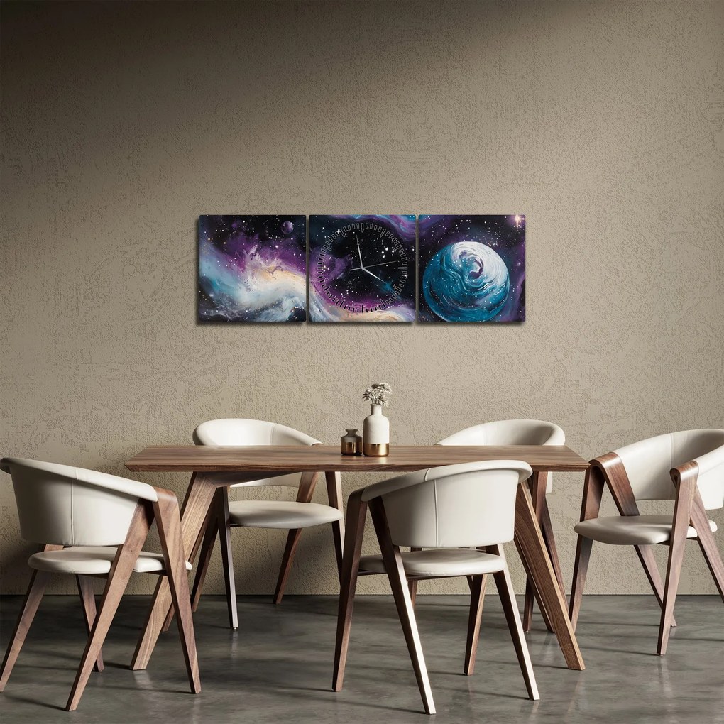 Obraz - Malowany wszechświat (z zegarem) (90x30 cm)