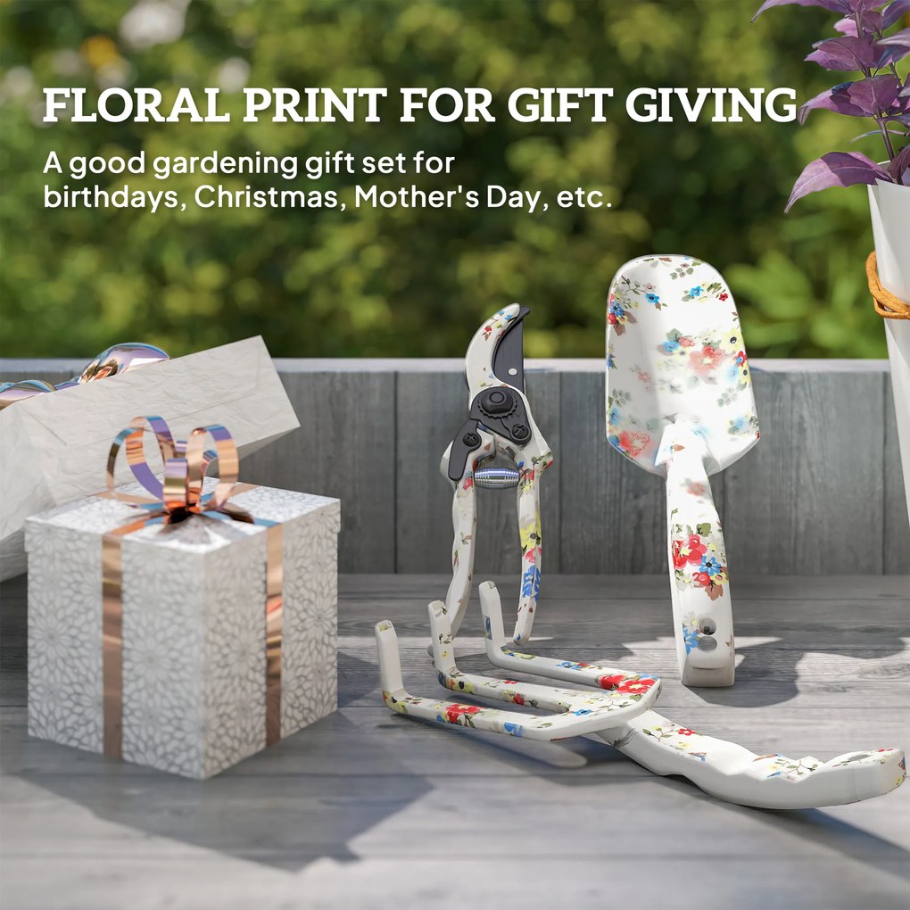 Outsunny Zestaw narzędzi ogrodowych 3 częściowy z metalowymi narzędziami, łopatą, ręcznymi grabami i nożycami do roślin