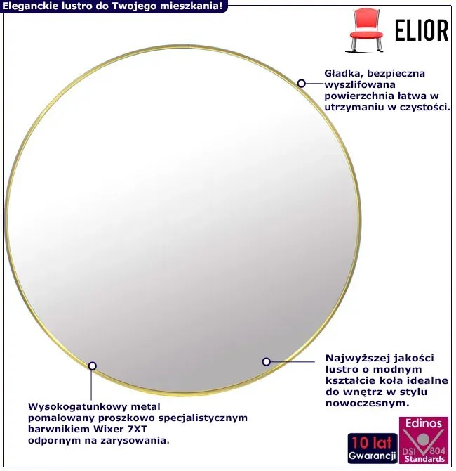 Złote okrągłe lustro w stylu glamour 60 cm - Pireo