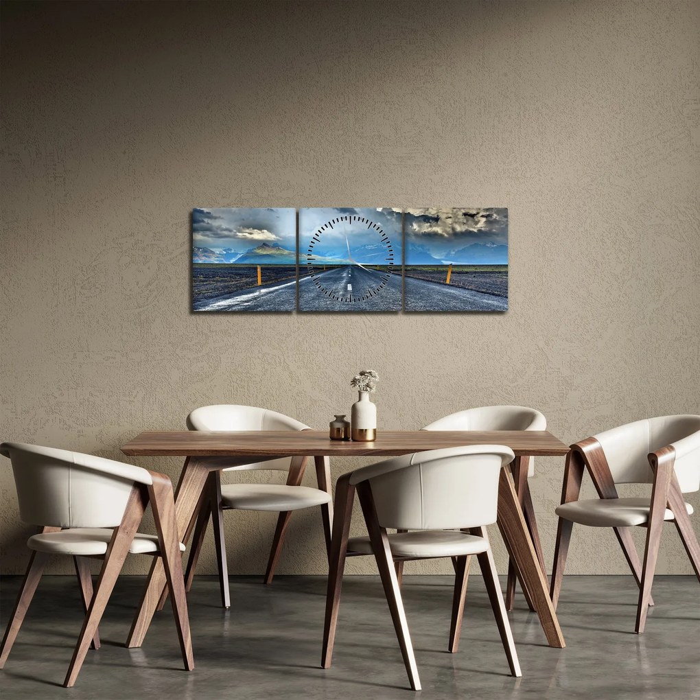 Obraz drogi podczas burzy (z zegarem) (90x30 cm)