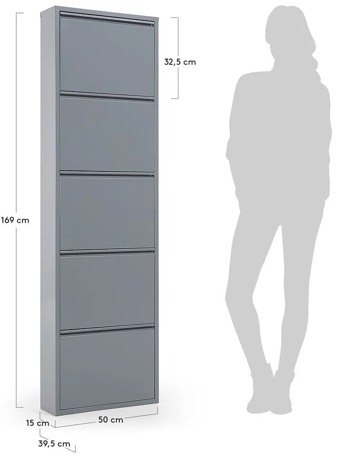 Szara metalowa uchylna szafka na buty 50x169x15 cm Ode – Kave Home