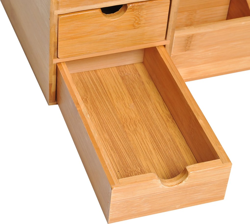 Homcom Organizer na biurko z 2 szufladami Naturalny Drewniany Praktyczne przechowywanie 33x205x155cm | Aosom PL