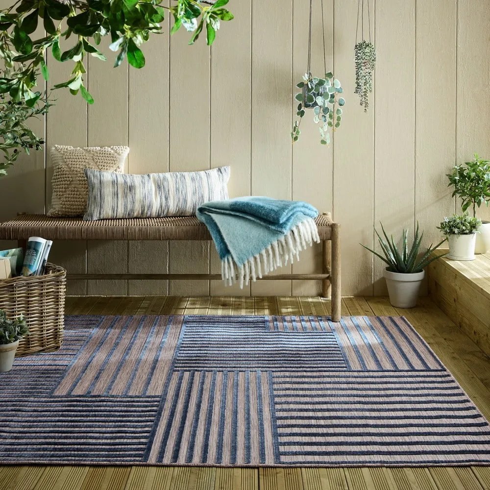 Ciemnoniebieski dywan odpowiedni na zewnątrz 80x150 cm Vigo Blocks – Flair Rugs