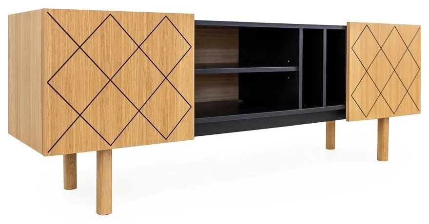 Czarno-naturalna szafka pod TV w dekorze dębu 175x60 cm Porto – Woodman