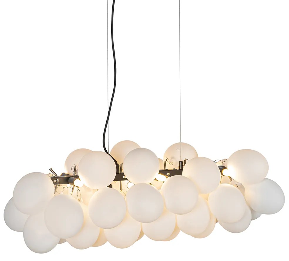 Lampa wisząca czarna z opalowym szkłem 8-światłowa owalna - UvasDesignerski Oswietlenie wewnetrzne