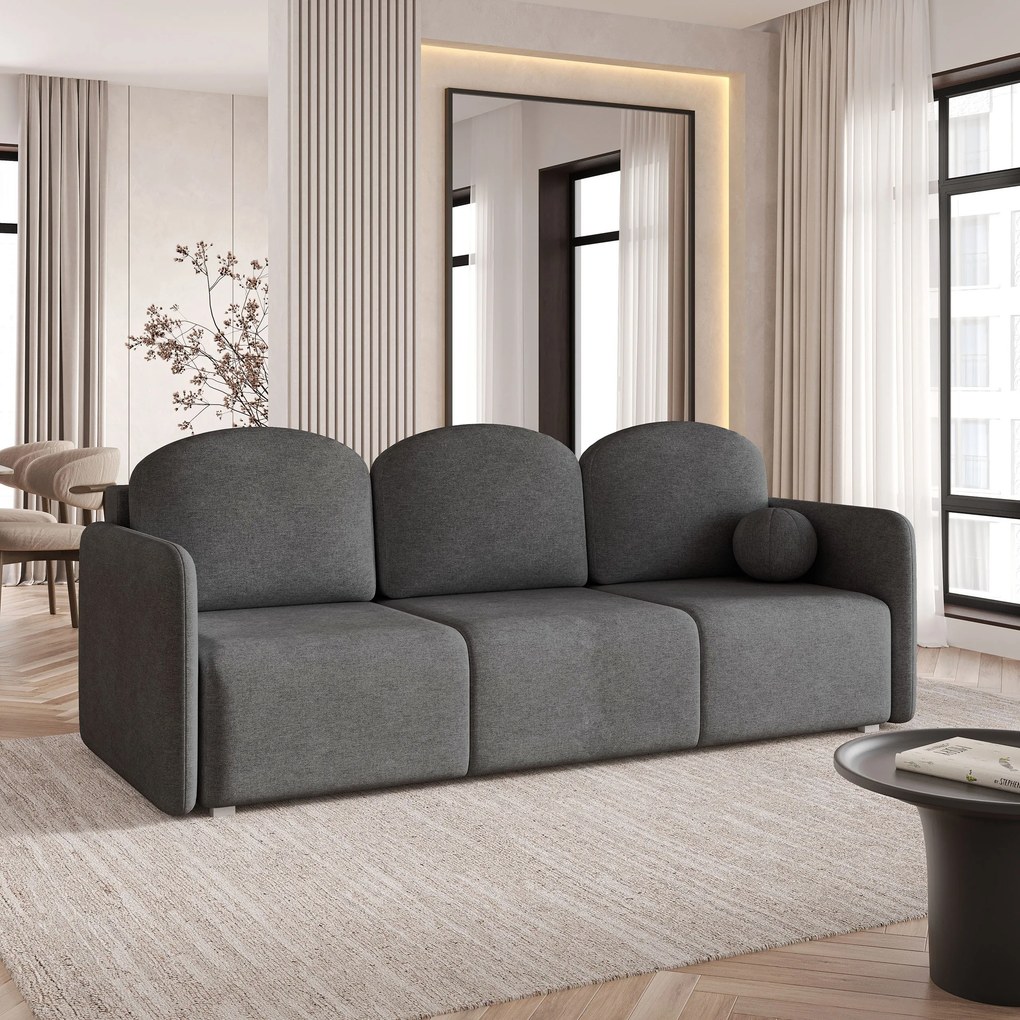 Masseno Sofa SUVI III z funkcją spania i pojemnikiem na pościel, Rozkładana sofa - Szary, NEVE 90
