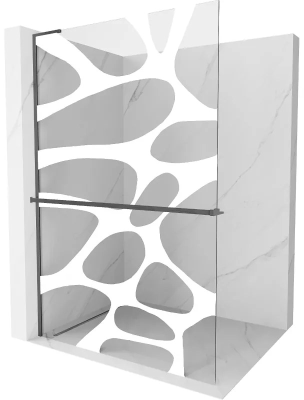 Mexen Kioto+ L ścianka prysznicowa z półką Walk-in 90 x 200 cm, biały wzór, gun gray szczotkowany - 800-090-123-66-97
