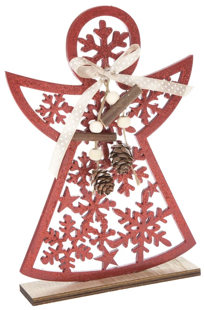 Drewniany aniołek z płatkami śniegu, 15,5 x 22,5 cm