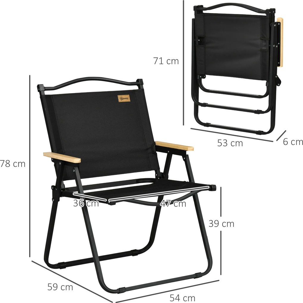Outsunny Krzesła kempingowe, 2 szt., Składane, ze Stalą, Czarne